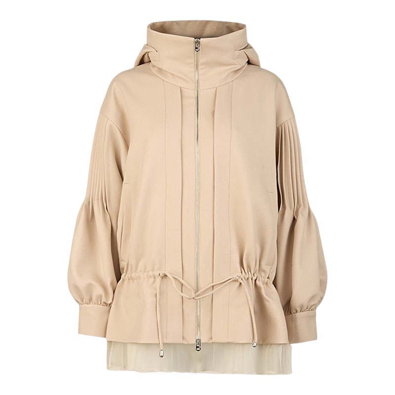 sdeer圣迪奥女装25年新品高领连帽收腰网纱宽松外套S253Z2220