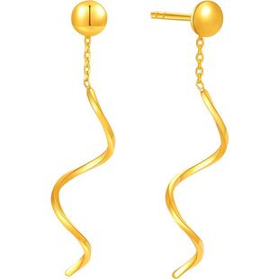 百泰黄金耳饰足金耳线金耳坠圆珠耳钉几何时尚新潮曲线耳环女