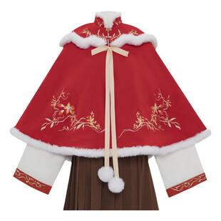 汉服女短款斗篷加绒加厚汉元素披肩外套披风外衣小坎肩冬季拜年穿