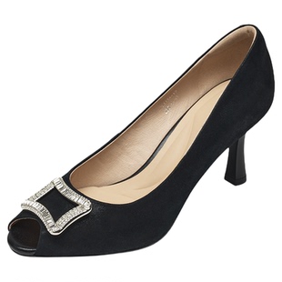 KISSCAT接吻猫[银锭]鱼嘴鞋26春新法式气质单鞋黑色高跟鞋女细跟