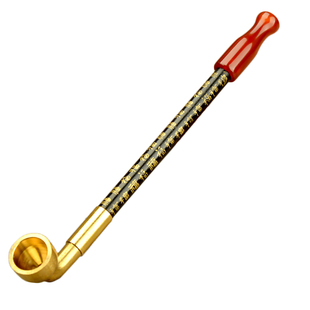 艾宝老式手工百福实木烟杆黄铜旱烟袋锅子短款烟斗男士烟斗烟具