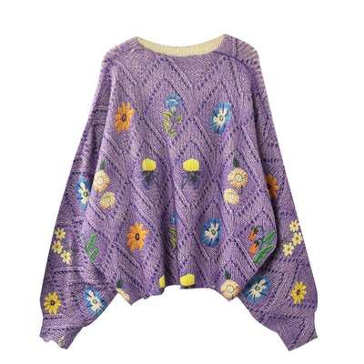 宝诗黎蝙蝠袖提花慵懒毛衣