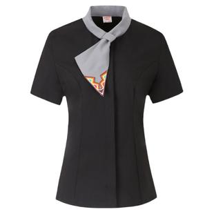 酒店高端餐饮茶楼前厅工作服短袖男女火锅饭店中式服务员黑色夏季