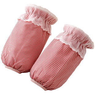 秋冬蕾丝格子布手袖薄可爱成人短款护袖女上班学生小孩防脏套袖筒