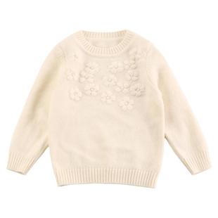 纯手工绣花儿童山羊绒衫女童毛衣宝宝中小童韩版洋气白色秋冬针织