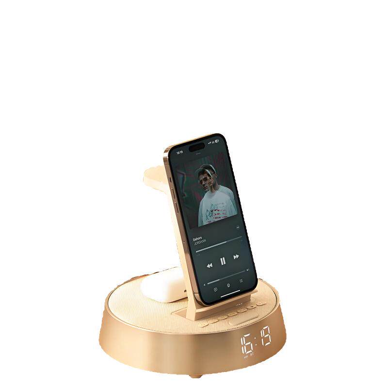 六合一蓝牙音响iphone无线充电器手机支架桌面小夜灯闹钟生日礼物