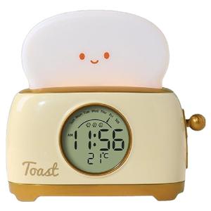 2025新款面包机闹钟学生专用起床神器男孩儿童自律电子闹铃夜灯钟