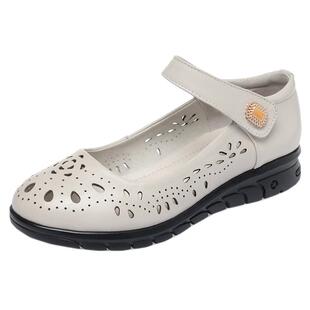 中老年妈妈鞋子镂空凉鞋真皮洞洞透气女鞋夏软底舞蹈鞋女士凉皮鞋