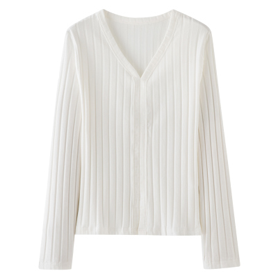 显瘦纯棉白色打底衫女V领长袖