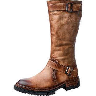 骑士靴高筒马丁靴男款高帮真皮英伦复古牛皮机车靴子男士真皮马靴