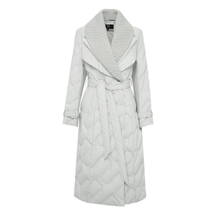 IDPAN长款羽绒服冬季新款双层领设计针织拼接收腰精致外套女