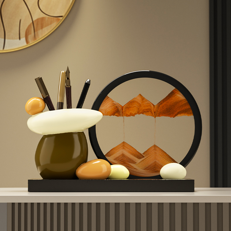 时来运转流沙画摆件书房创意笔筒办公室桌面装饰毕业礼物高级小众图片