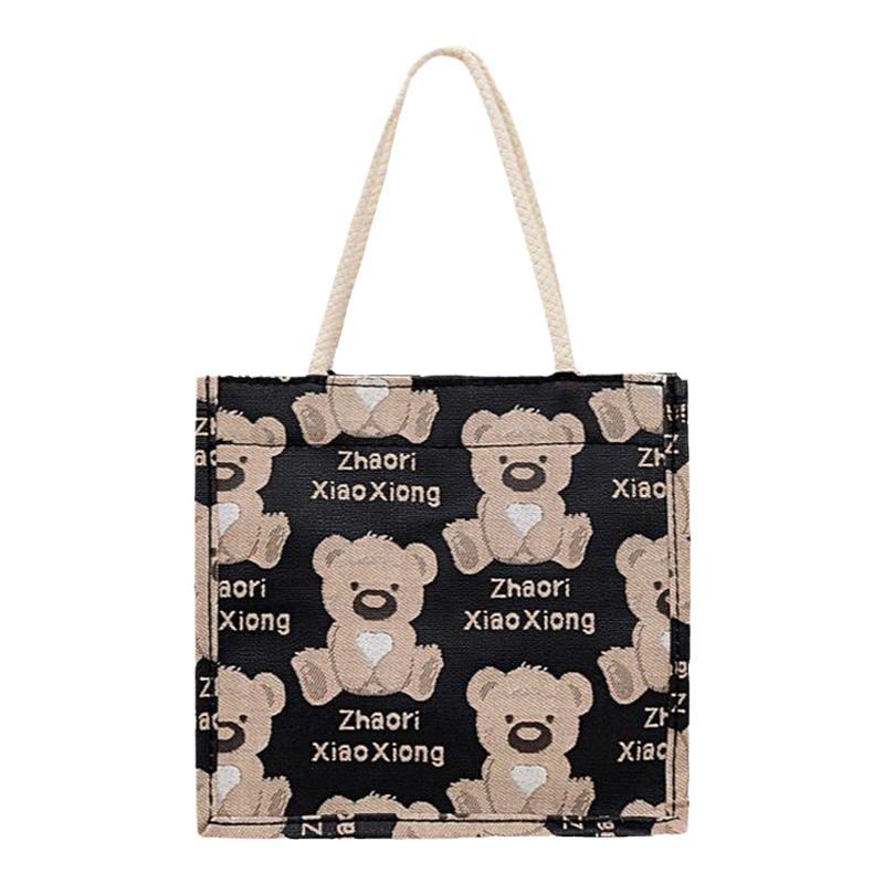 卡通小熊拉链pu手提包2025春季新品可爱清新小包包女ins潮小拎包