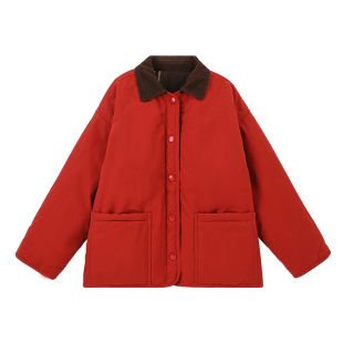 布丁哈鲁冬装童装女童复古棉衣2025秋冬儿童撞色翻领棉服外套加厚