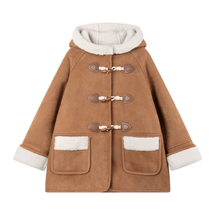 MUCMUKN【学院日记】牛角扣麂皮羊羔绒大衣保暖外套男女童25冬新