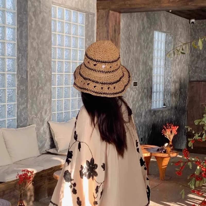春夏季田园风草编遮阳防晒草帽度假镂空文艺渔夫帽搭女海边帽子百