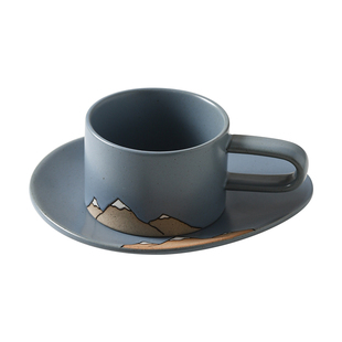 《见山》原创山川咖啡杯碟高颜值手绘陶瓷杯子情侣杯水杯山河日月