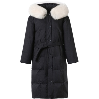 狐狸毛领中长款白鹅绒羽绒服加厚