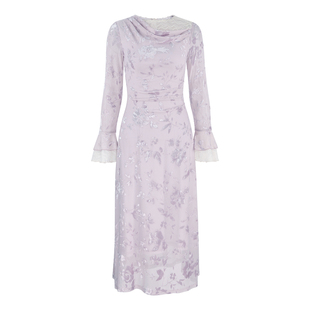 韩语琳 气质名媛高级感紫色提花连衣裙女2025巨好看修身法式长裙