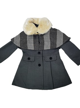 韩国冬季斗篷格子毛呢大衣棉服