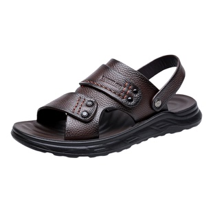 啄木鸟凉鞋男款真皮休闲沙滩鞋夏季透气头层牛皮软底中年凉拖鞋子