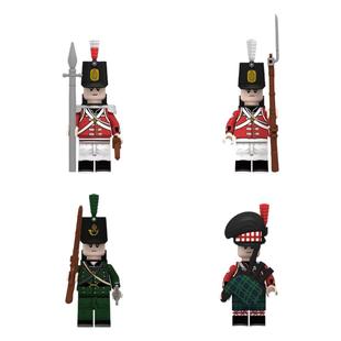 粤睿智达拿破仑战争积木人仔英国线列步兵绿夹克高地风笛手玩具