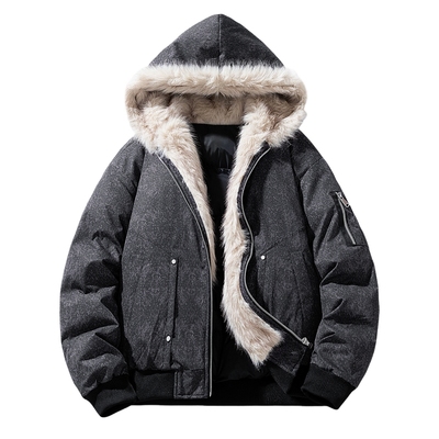 带毛领连帽夹棉棉衣棉服座山雕