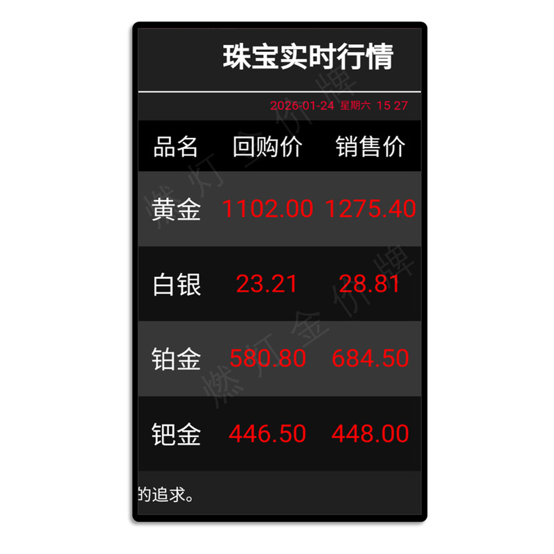 国际金价显示屏报价牌黄金珠宝液晶电视今日价目表电子实时金价牌