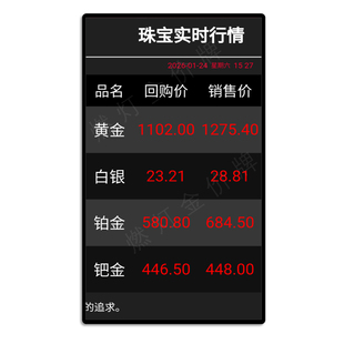 国际金价显示屏报价牌黄金珠宝液晶电视今日价目表电子实时金价牌
