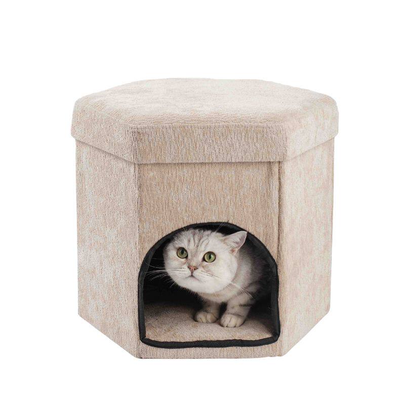 可折叠六边形储物猫窝换鞋凳