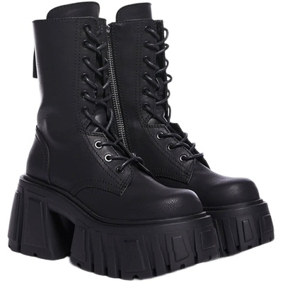 矮子乐中筒靴超高厚底增高马丁靴