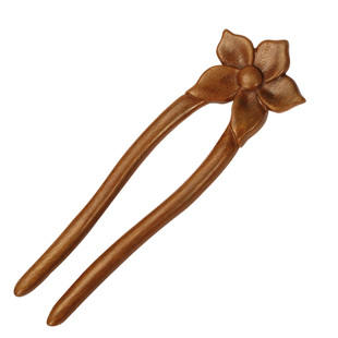 黑檀木发簪古风简约绿檀木簪子花朵双钗古典木钗子盘发品饰品木簪