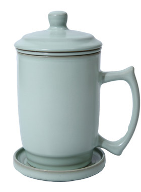 汝窑茶杯带盖大容量陶瓷四件套