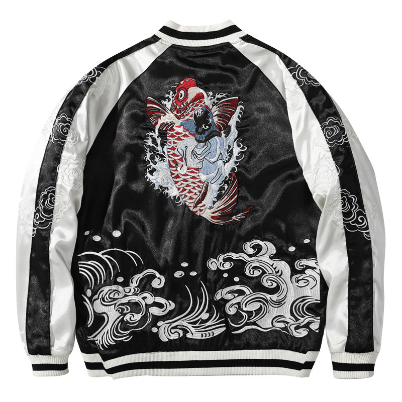 双面棒球服夹克重工刺绣龙外套