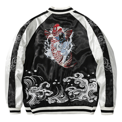 双面棒球服夹克重工刺绣龙外套