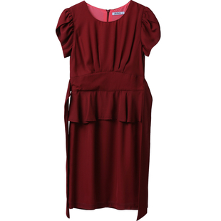 欧美一线品牌高端女装夏装大码雪纺职场荷叶边收腰连衣裙新款夏季