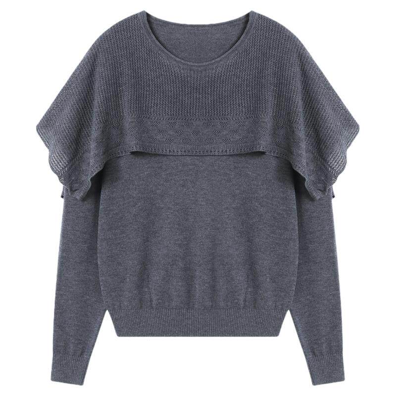 Basic House/百家好知性风斗篷设计感套头针织衫女长袖百搭上衣