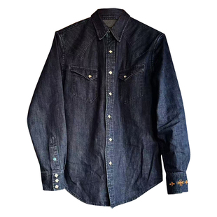 美式复古纳瓦霍刺绣西部衬衫8.5OZ全棉水洗做旧工装长袖牛仔衬衣