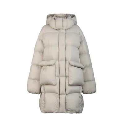 sdeer连帽立体口袋长款羽绒服