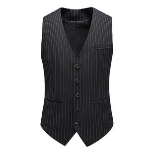 2025四季款男士条纹修身西装马甲加大码商务休闲绅士马夹无袖坎肩