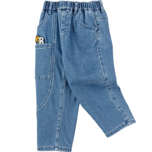巴拉巴拉男童长裤绣花牛仔裤秋冬工装时尚潮加绒保暖防风耐磨百搭