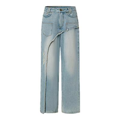 LEDIMWANG搭片不规则牛仔裤