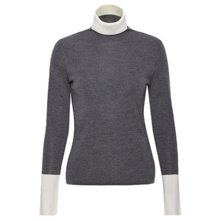 MOORING泊 半高领撞色扬子纱打底上衣女羊毛针织毛衫长袖秋冬女装