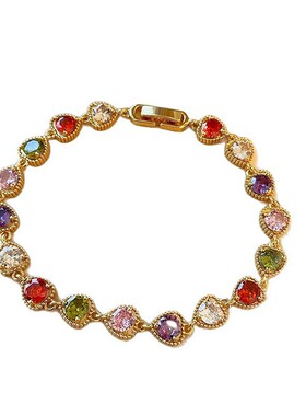 新款女七彩石手链紫色镶爱心潮时尚饰品微镶锆石手环女式饰品手链