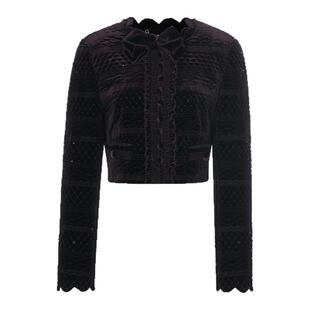 lefame拉飞姆2025冬季新款波嬉风绞花丝绒绣花绗棉外套短上衣女