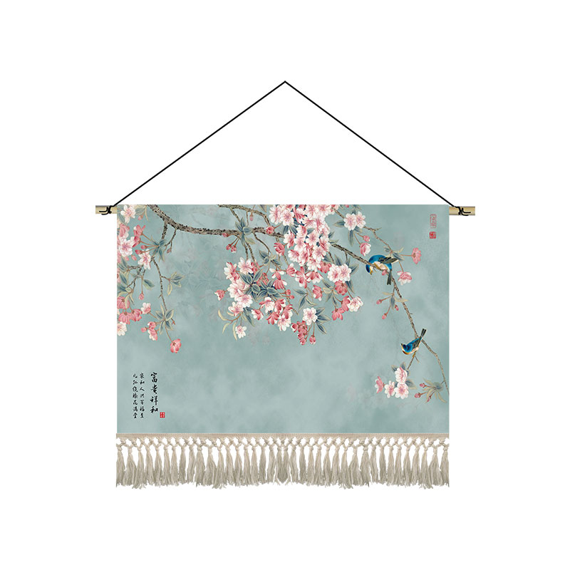 新中式轻奢花鸟挂毯布艺客厅卧室装饰画茶楼走廊壁画挂画遮挡布画
