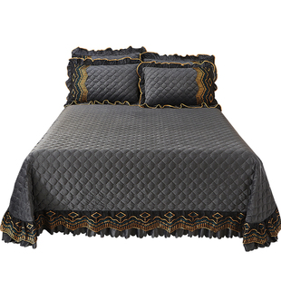 冬季加厚水晶绒床盖单件加绒牛奶绒保暖夹棉床单珊瑚绒三件套加大