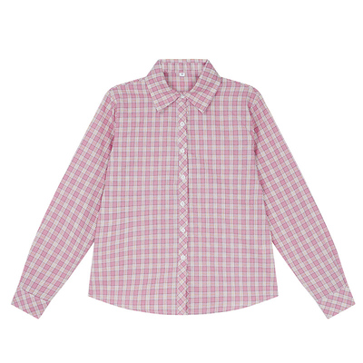 韩版纯棉格子衬衫修身洋气