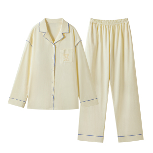 嫚熙春秋季纯棉女士睡衣女款柔软情侣外出长袖家居服套装2025新款