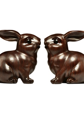 实木生肖兔新古典雕刻桌面摆件